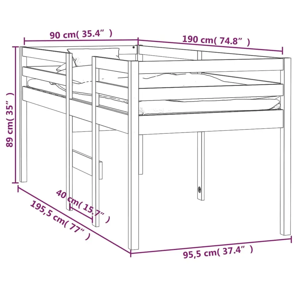 Paruna High Sleeper Bed 92x187 cm Single Bed Size Solid Wood Pine Price