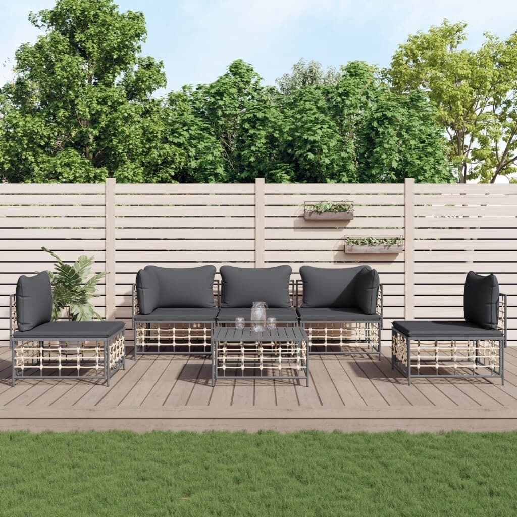 Garden Lounge Set with Cushions Anthracite Poly Rattan Price