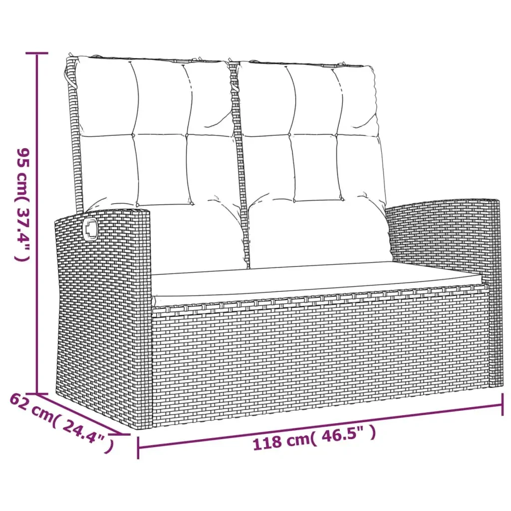 Reclining Garden Bench with Cushions 118 cm Poly rattan Price