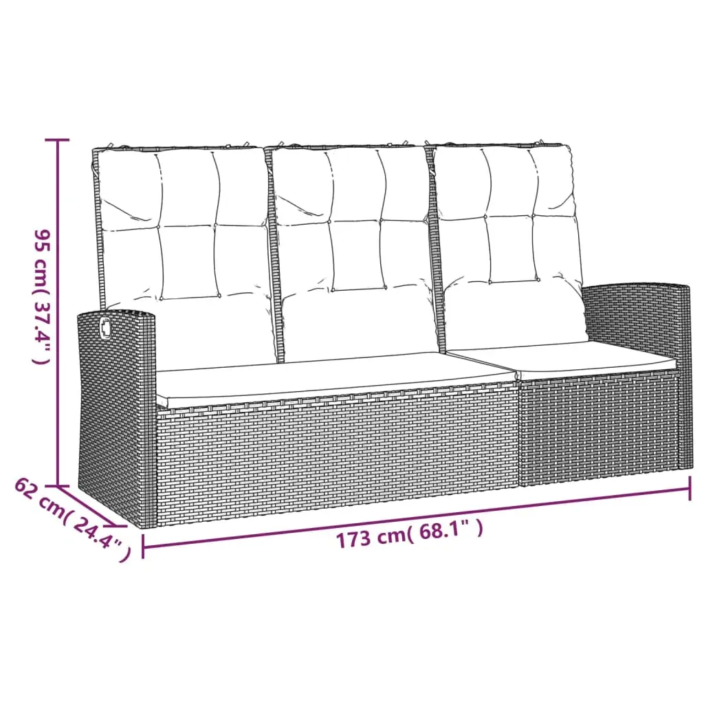 Reclining Garden Bench with Cushions 173 cm Poly rattan Price