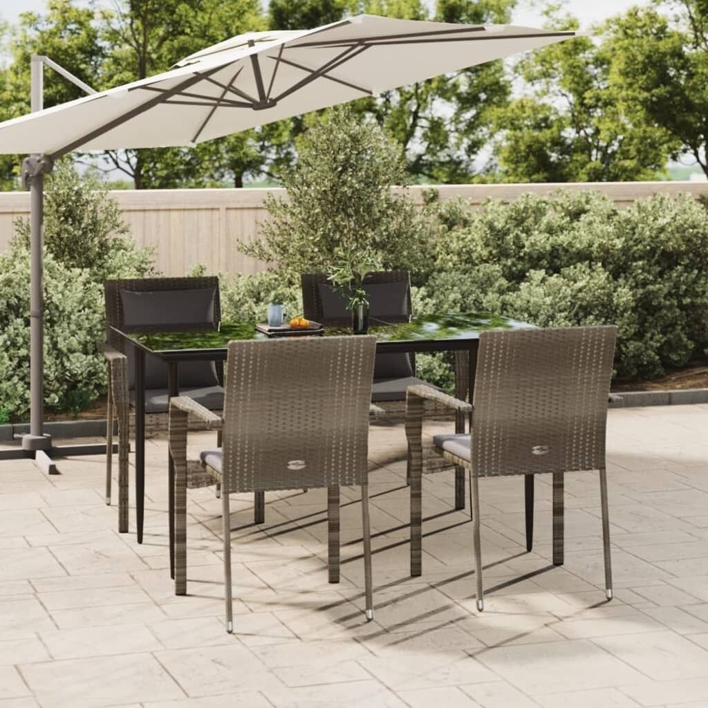 Garden Dining Set with Cushions Black Poly Rattan Price