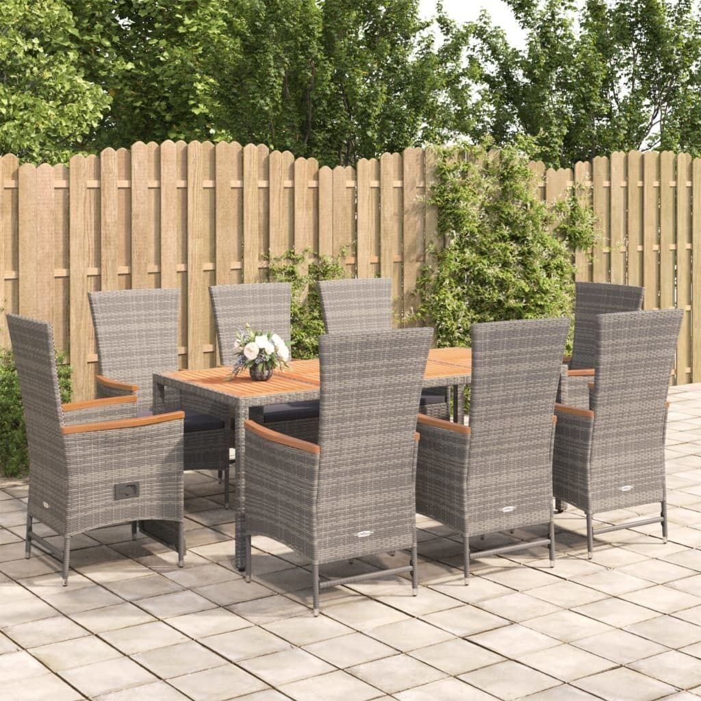 Garden Dining Set with Cushions Grey Poly Rattan Price