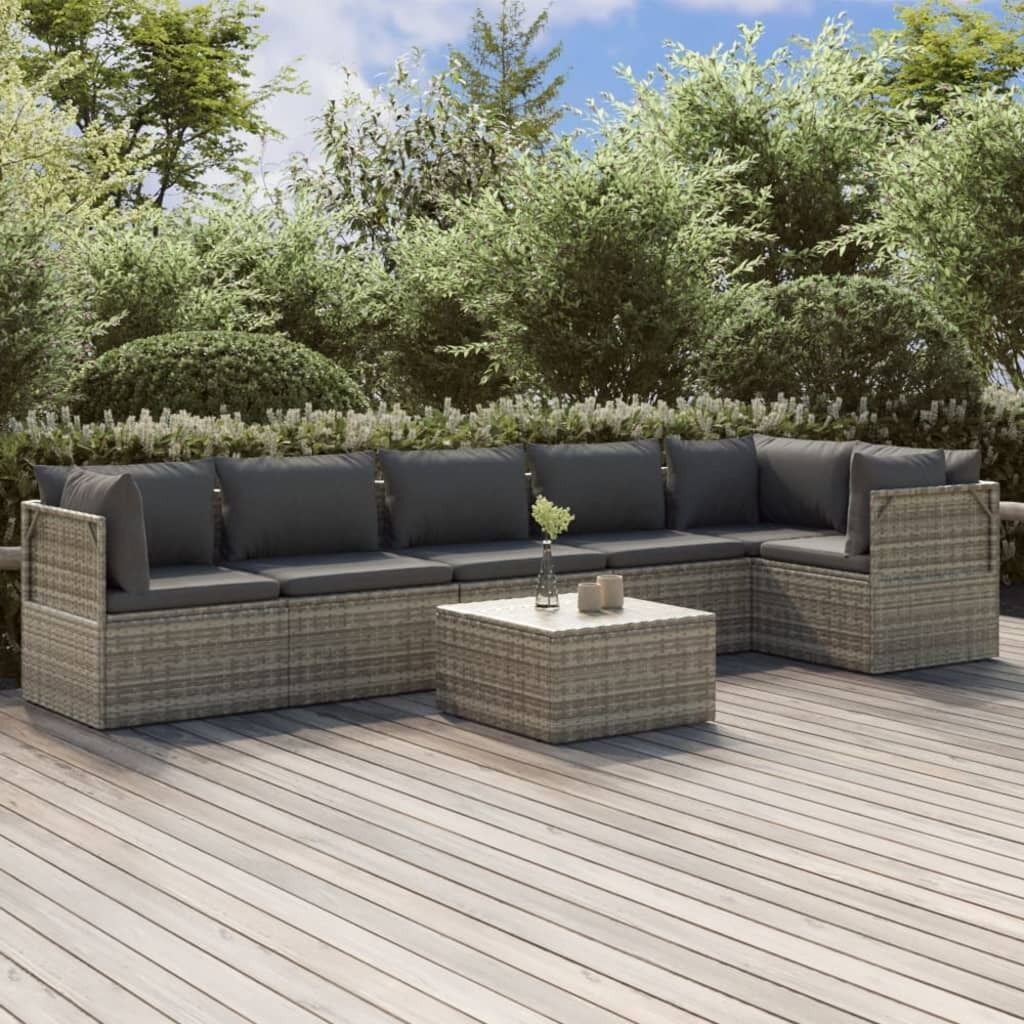 Garden Lounge Set with Cushions Grey Poly Rattan Price
