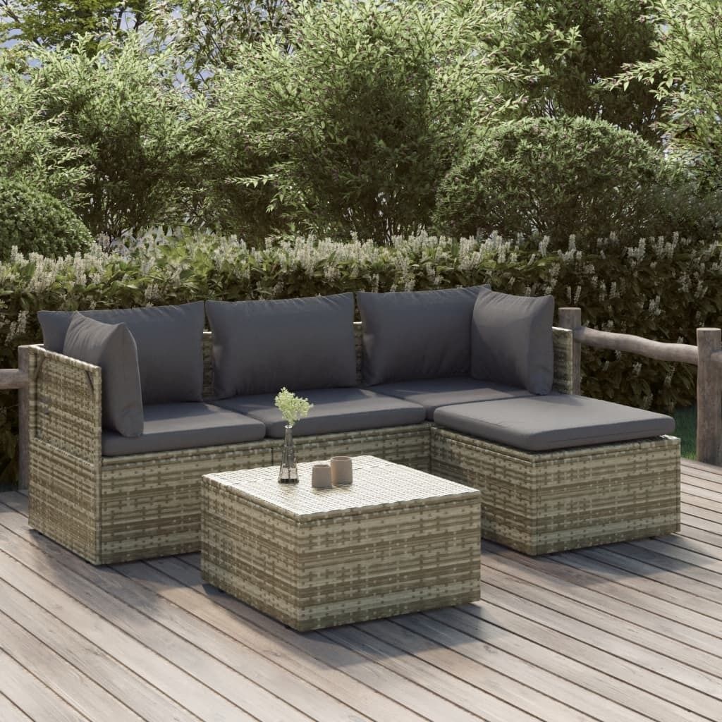 Garden Lounge Set with Cushions Grey Poly Rattan Price