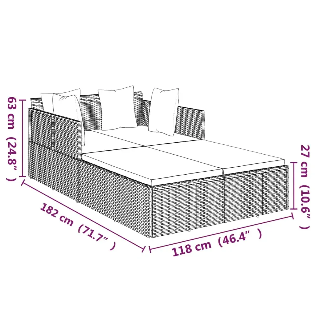 Sunbed with Cushions 182x118x63 cm Poly Rattan Price