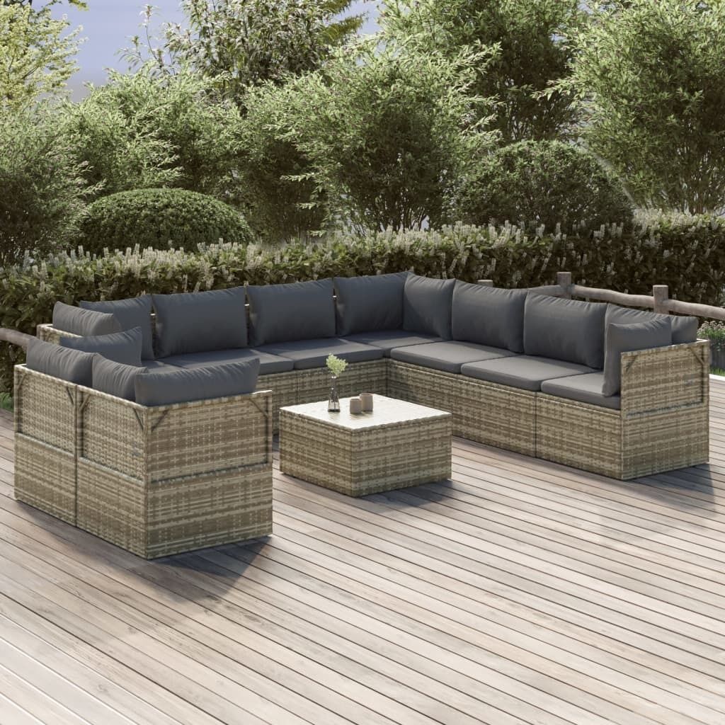 Garden Lounge Set with Cushions Grey Poly Rattan Price