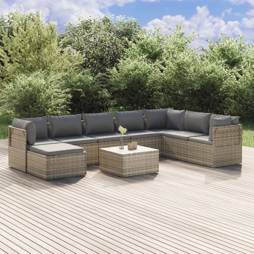 Garden Lounge Set with Cushions Grey Poly Rattan Price