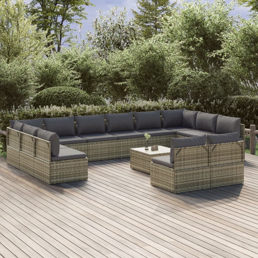 Garden Lounge Set with Cushions Grey Poly Rattan Price