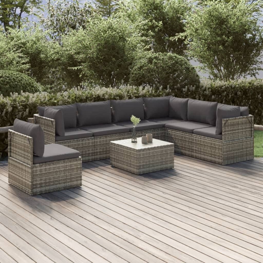 Garden Lounge Set with Cushions Grey Poly Rattan Price