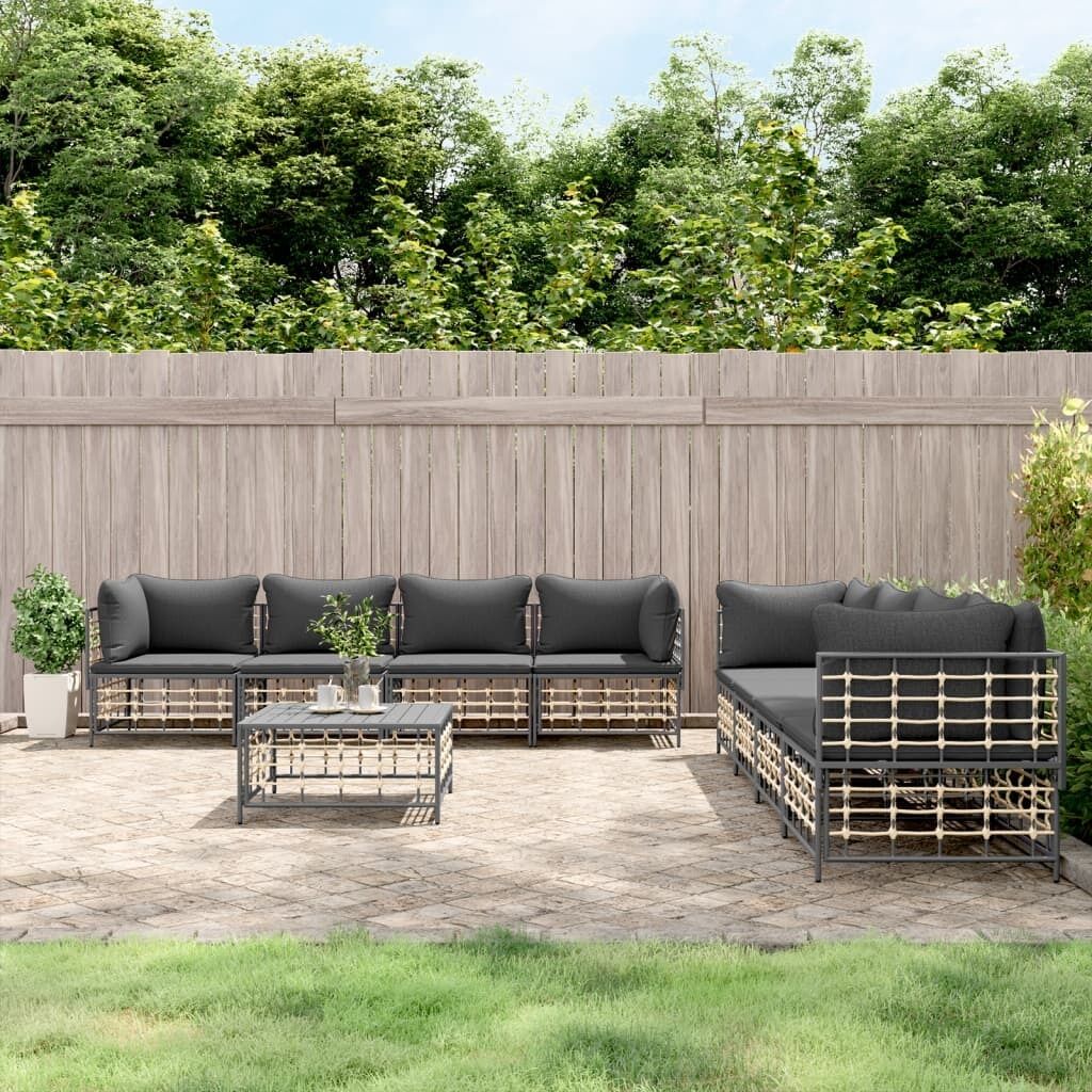 Garden Lounge Set with Cushions Anthracite Poly Rattan Price