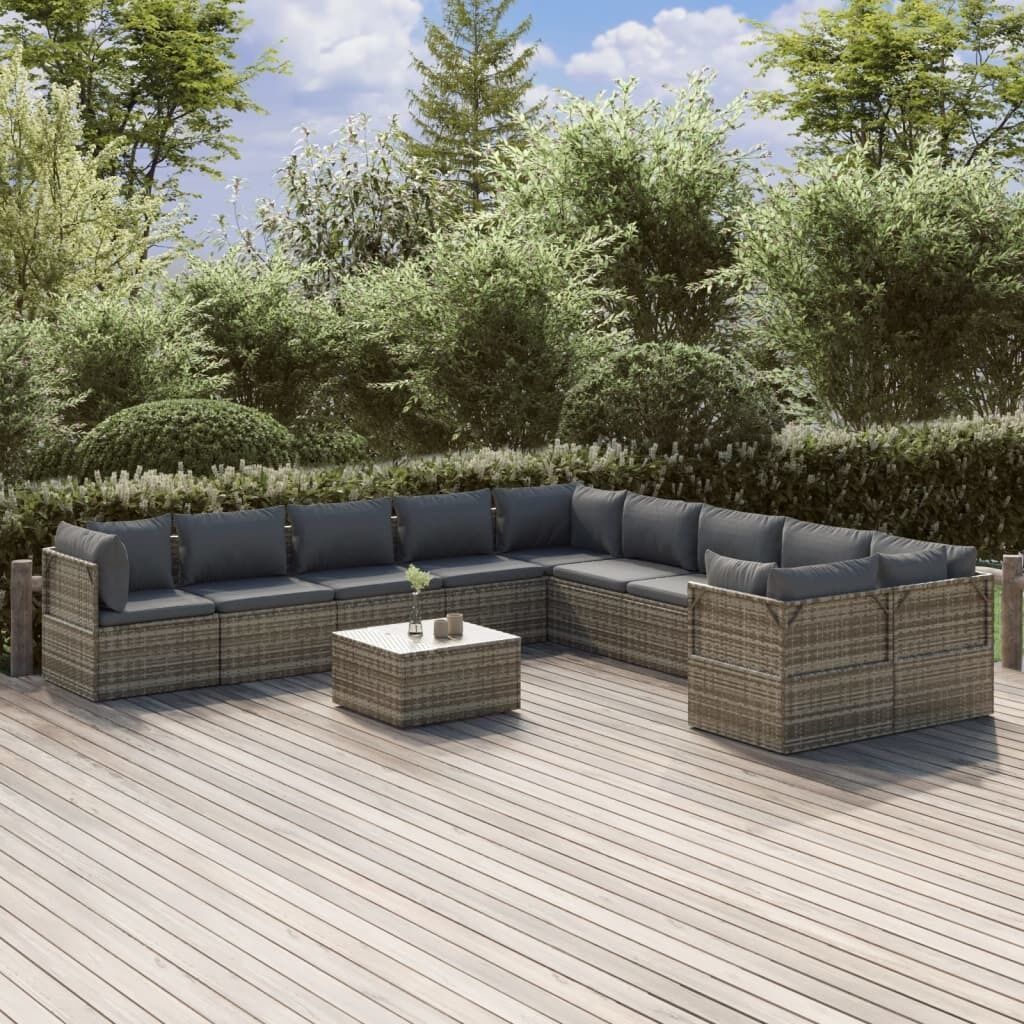 Garden Lounge Set with Cushions Grey Poly Rattan Price