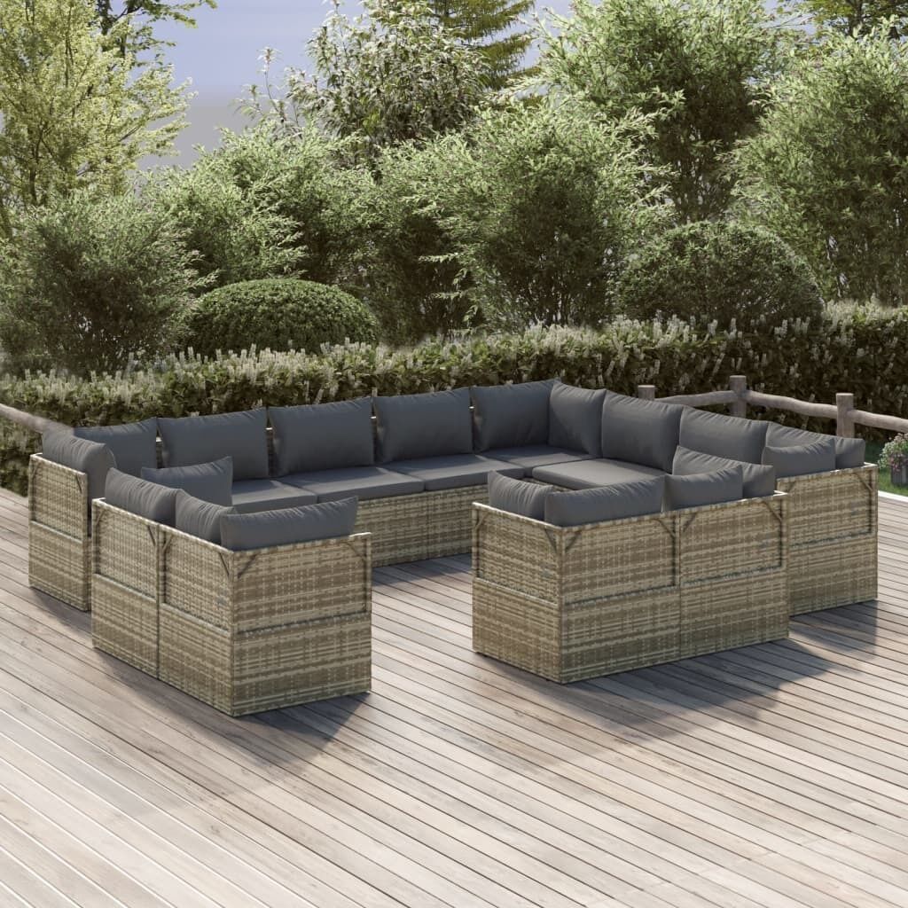 Garden Lounge Set with Cushions Grey Poly Rattan Price