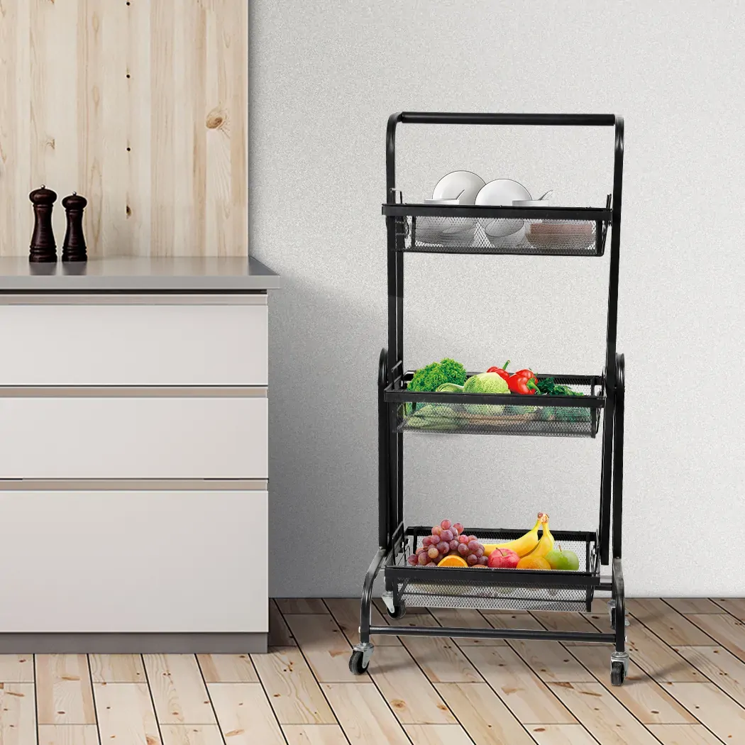 3 Tier Kitchen Trolley Cart Swivel Black Colour Price