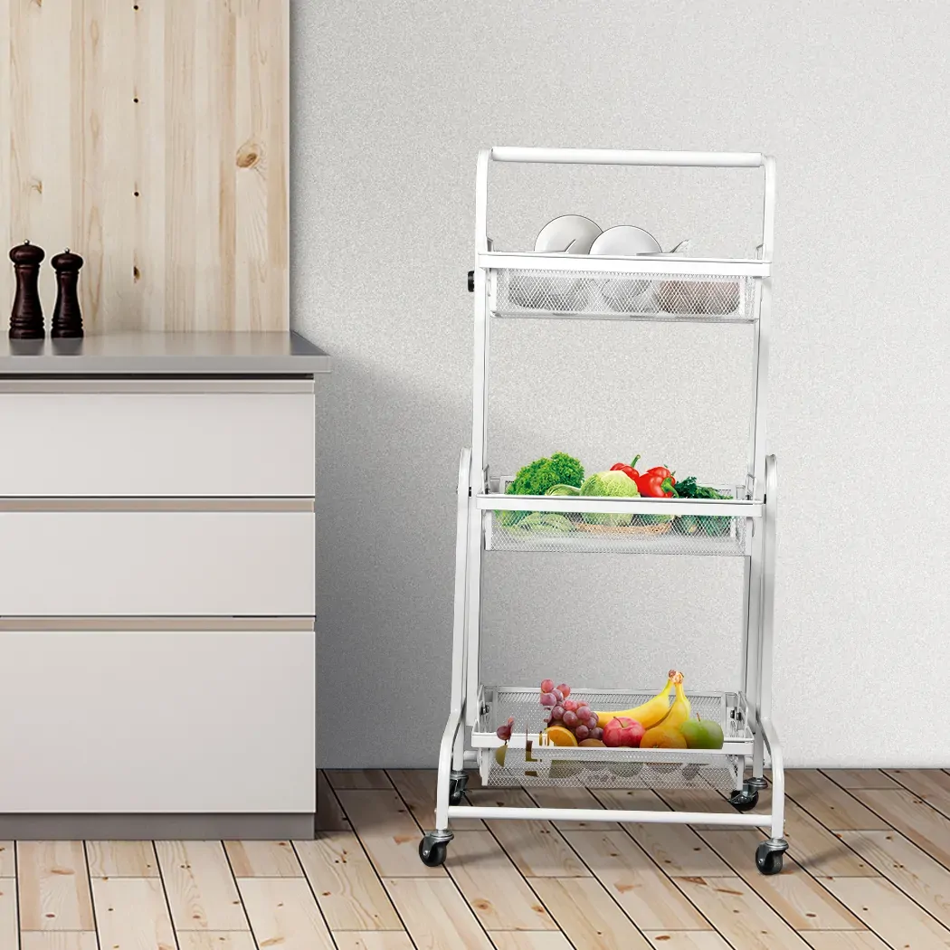 3 Tier Kitchen Trolley Cart Swivel White Colour Price