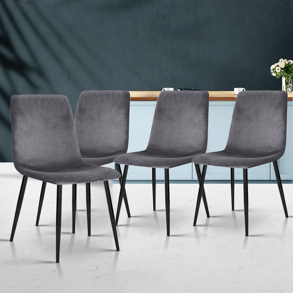 Artiss Dining Chairs Set of 4 Velvet Horizontal Slope Grey Price