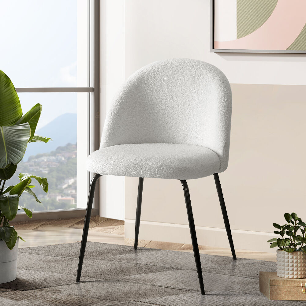 Dining Chairs Set of 2 Sherpa Boucle White Price