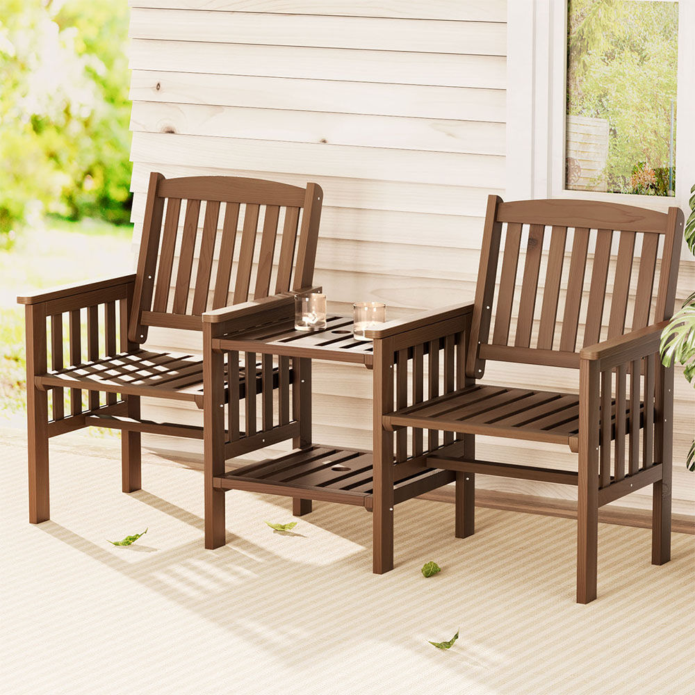 Gardeon Outdoor Garden Bench Loveseat Wooden Table Chairs Patio Furniture Brown Price