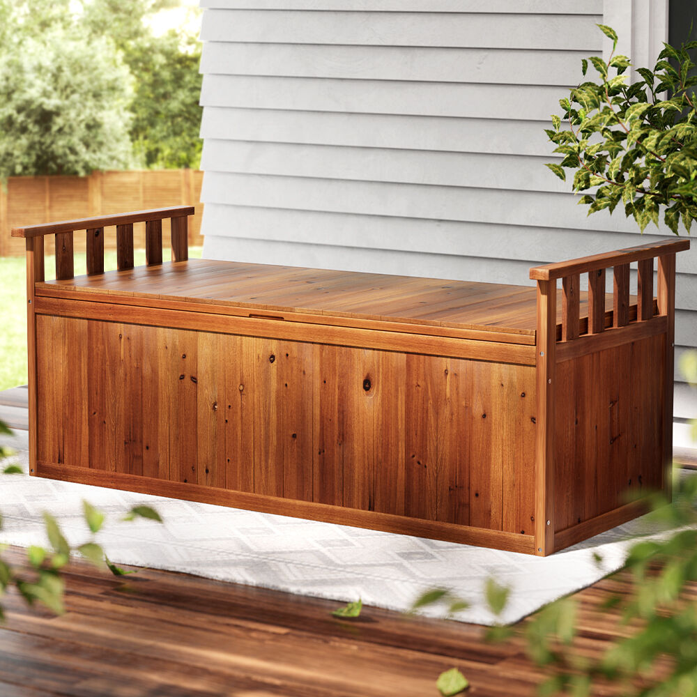 Gardeon Outdoor Storage Bench Box 129cm Wooden Garden Toy Chest Sheds Patio Furniture XL Natural Price