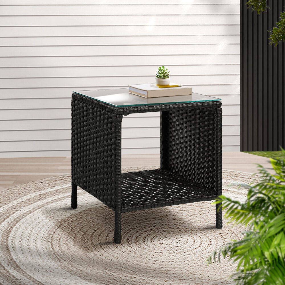Gardeon Coffee Side Table Wicker Desk Rattan Outdoor Furniture Garden Black Price