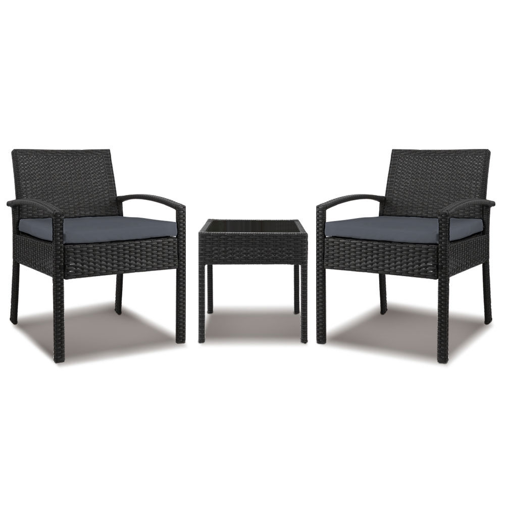 Gardeon 3PC Patio Furniture Bistro Set Wicker Outdoor Lounge Setting Black Price
