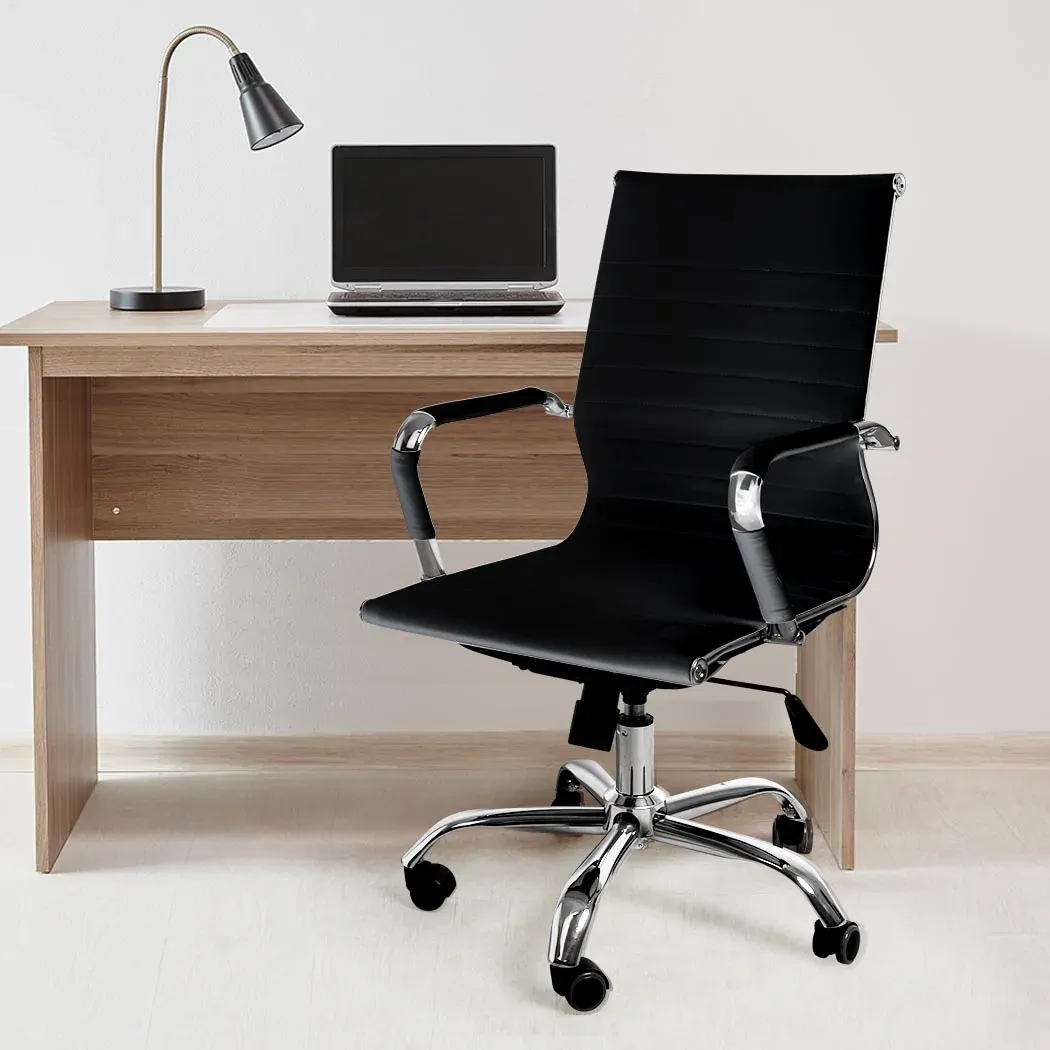 Office Chair Home Work Study Gaming Chairs PU Mat Seat Mid-Back Computer Black Price