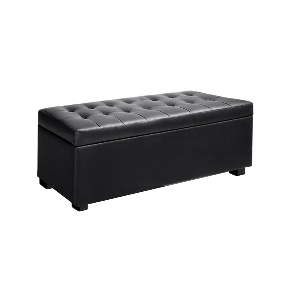 Artiss Storage Ottoman Blanket Box 97cm Leather Black Price