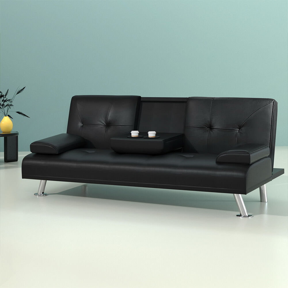 Artiss Sofa Bed Lounge Convertible Leather Couch Bed 3 Seater Cupholder Recliner Price