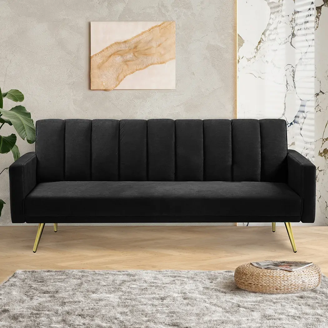 Sofa Bed Convertible Velvet Lounge Recliner Couch Sleeper 3 Seater Black Price