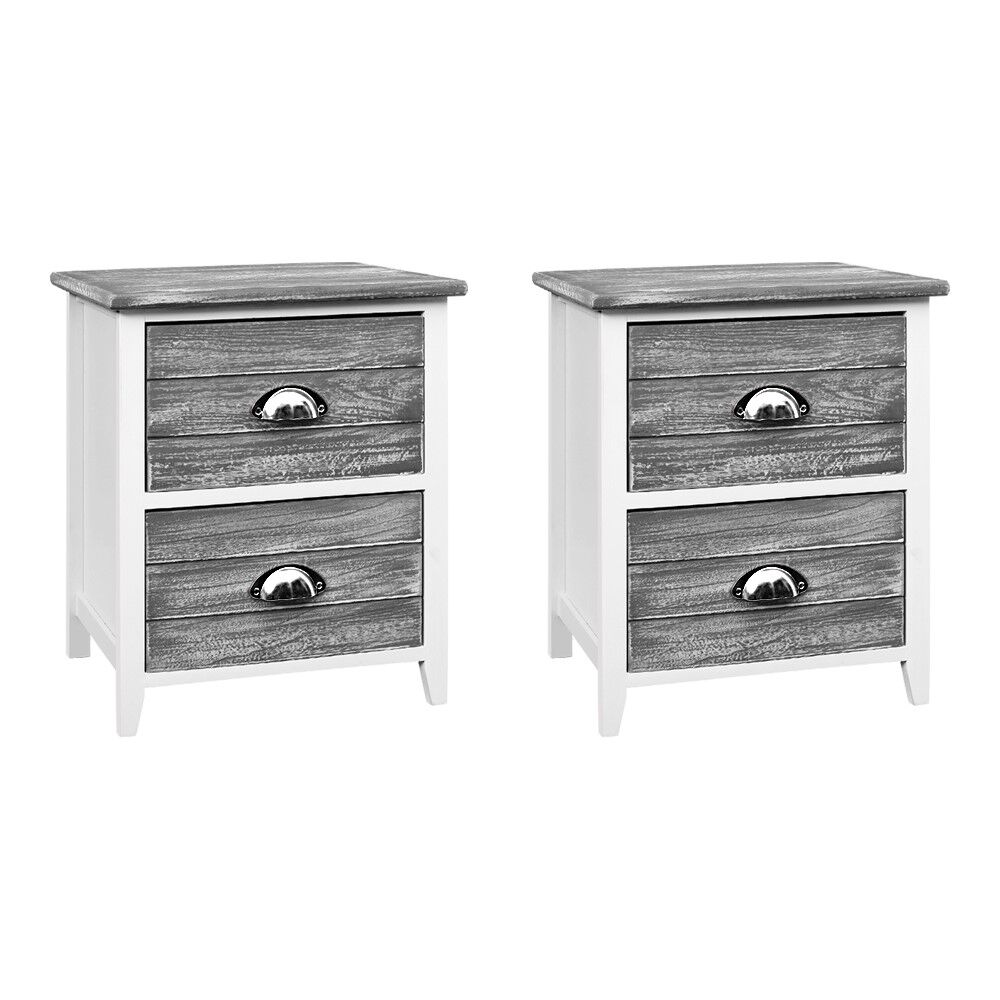 Artiss Bedside Table 2 Drawers Vintage X2 - THYME Grey Price