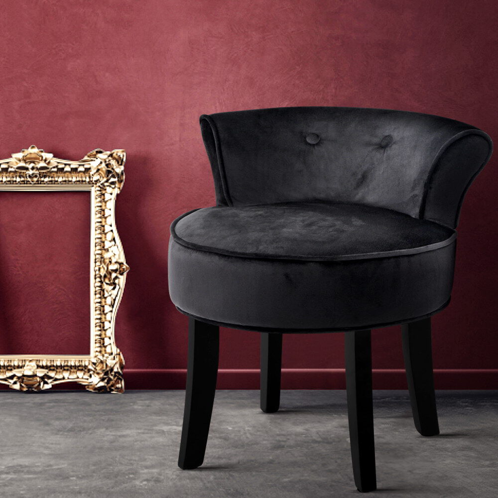 Vanity Stool Velvet Black Abella Price