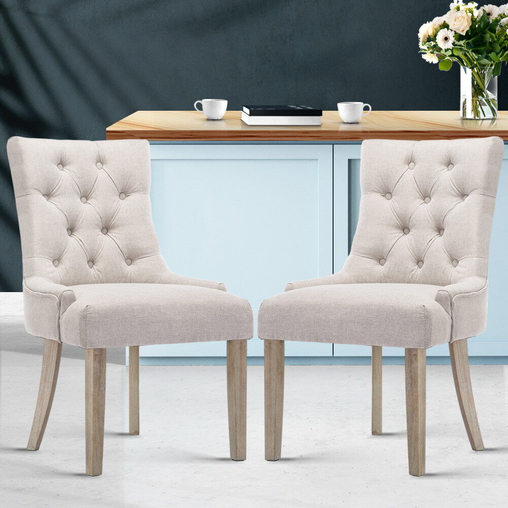 Artiss Dining Chairs Set of 2 Linen French Provincial Beige Price