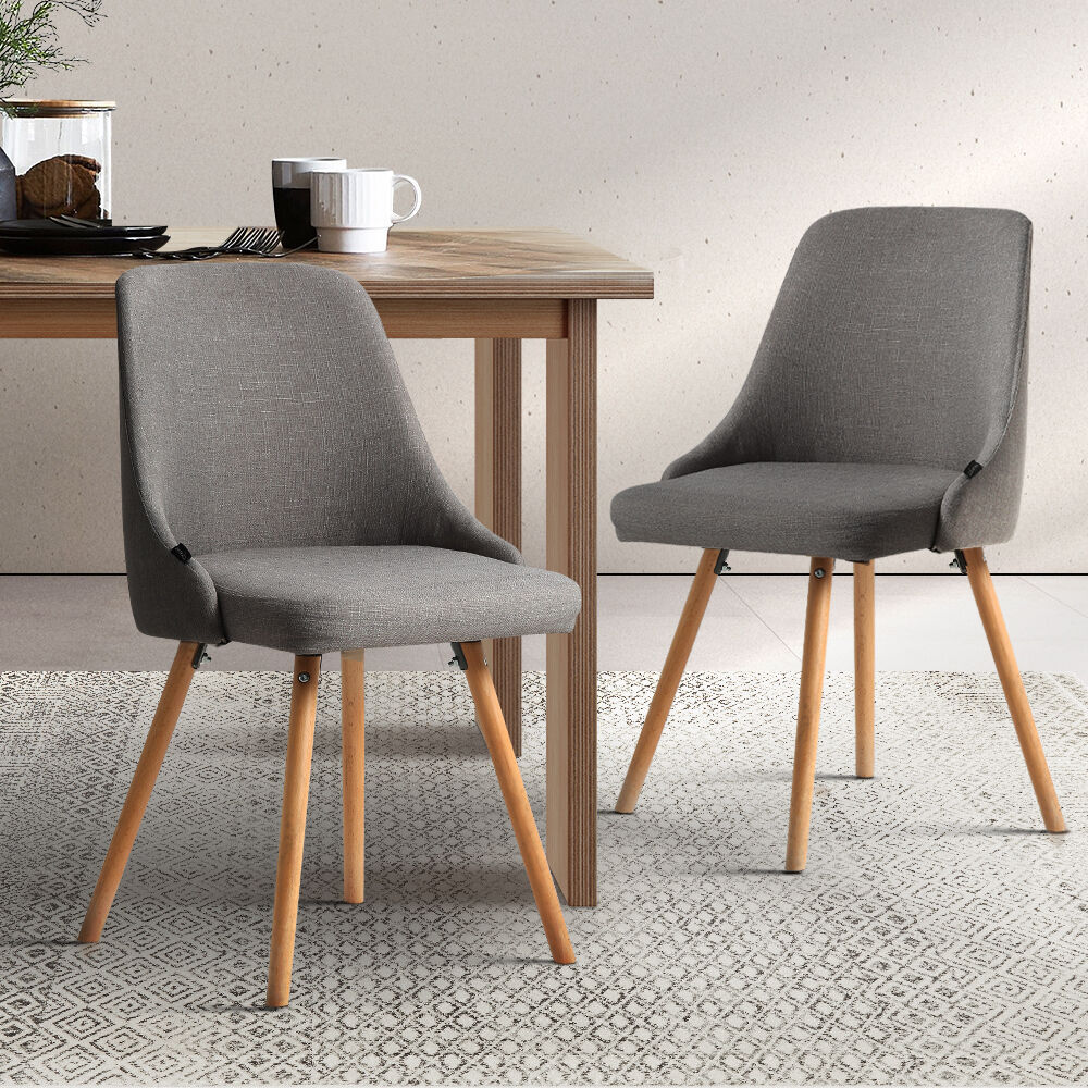 Dining Chairs Set of 2 Fabric Wooden Grey Price