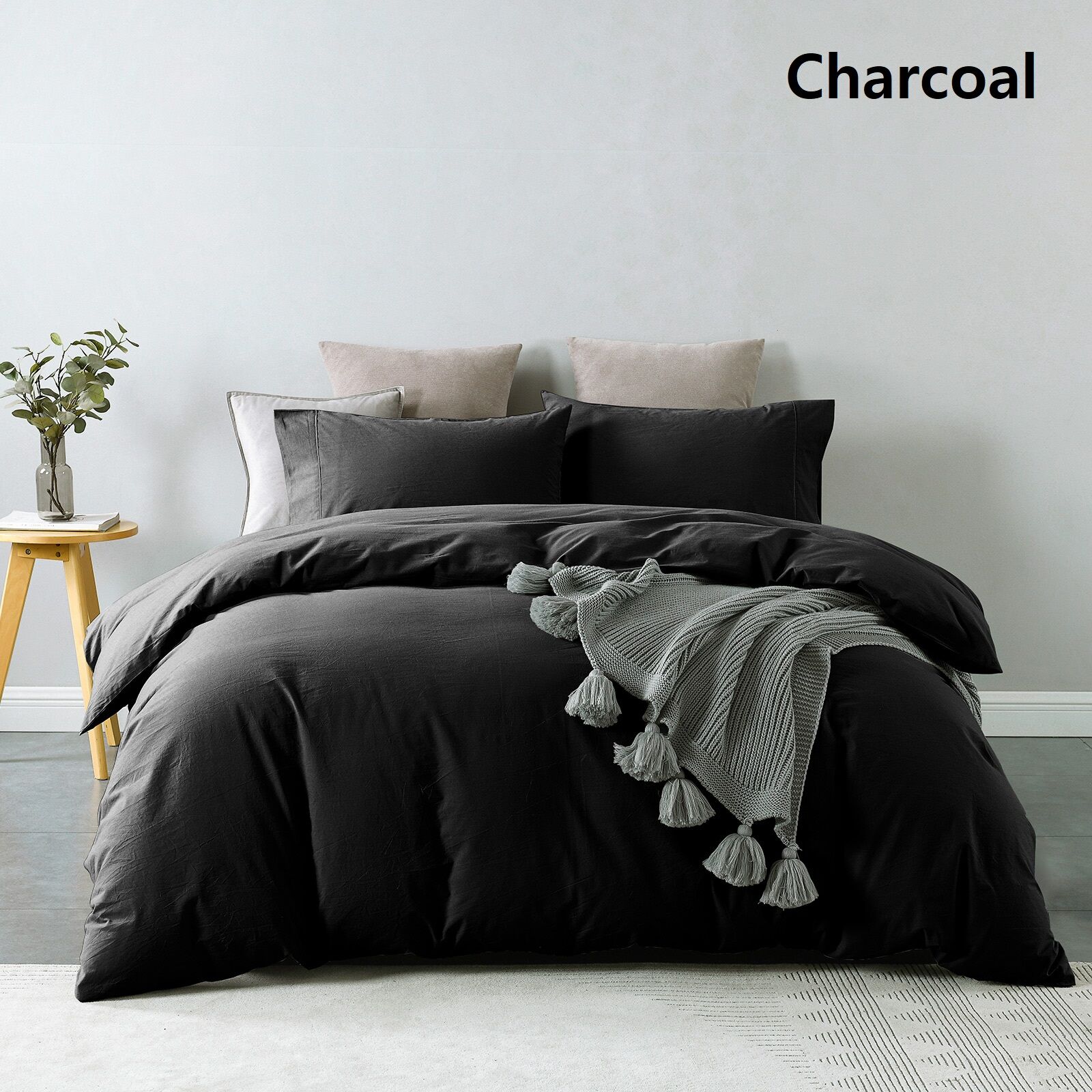 Royal Comfort Vintage Washed 100% Cotton Quilt Cover Set Bedding Ultra Soft - Double - Charcoal Price