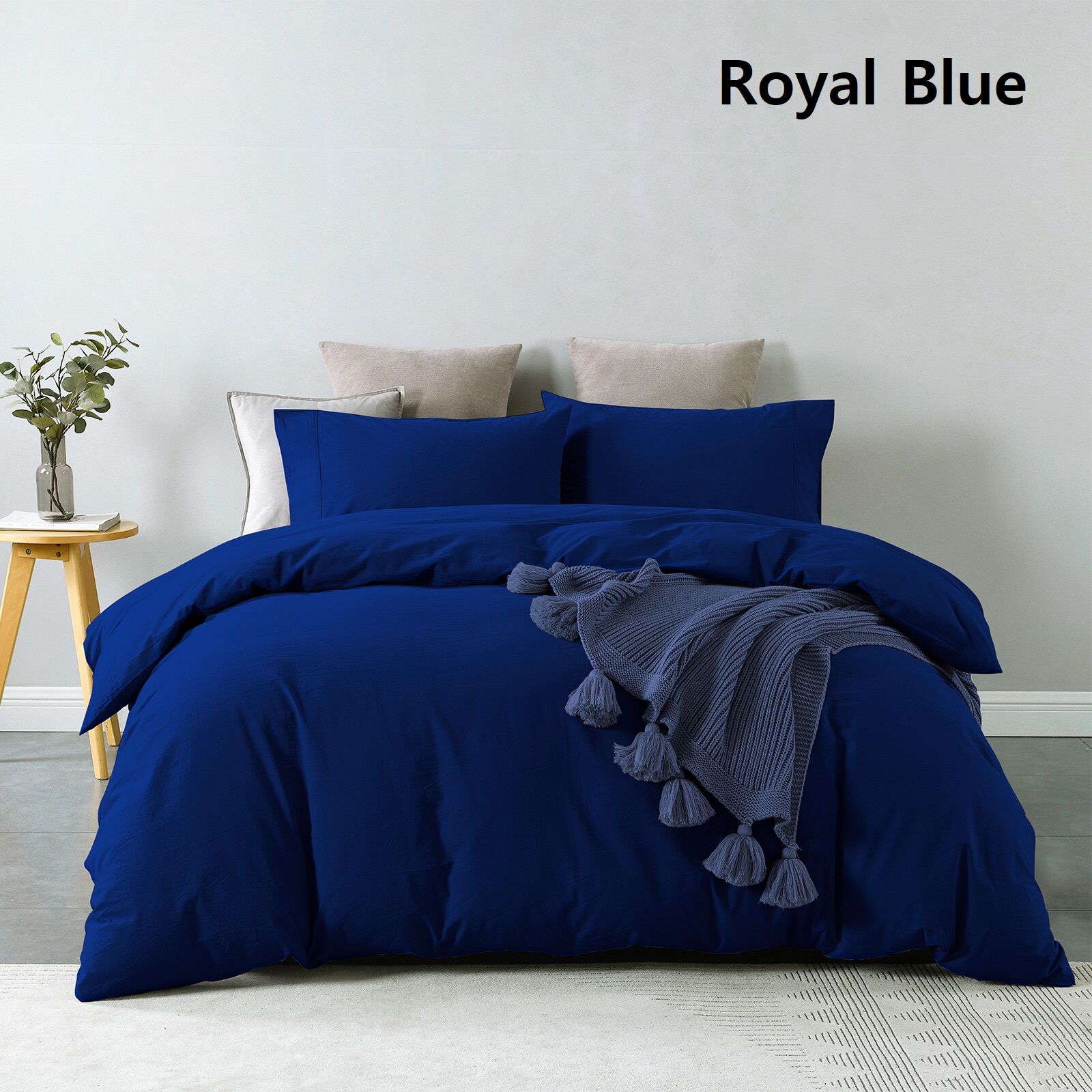 Royal Comfort Vintage Washed 100% Cotton Quilt Cover Set Bedding Ultra Soft - Double - Royal Blue Price