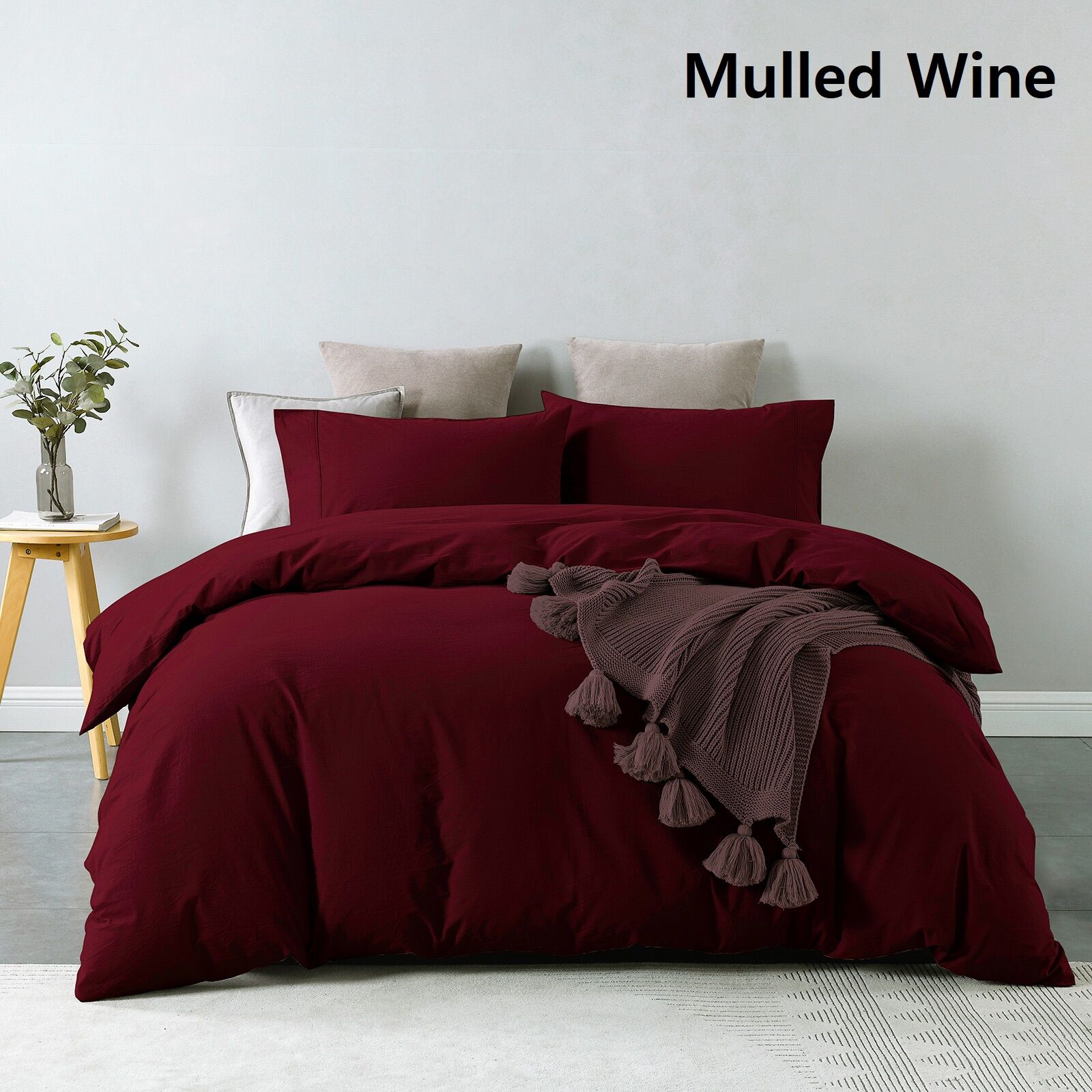 Royal Comfort Vintage Washed 100% Cotton Quilt Cover Set Bedding Ultra Soft - Double - Mulled Wine Price