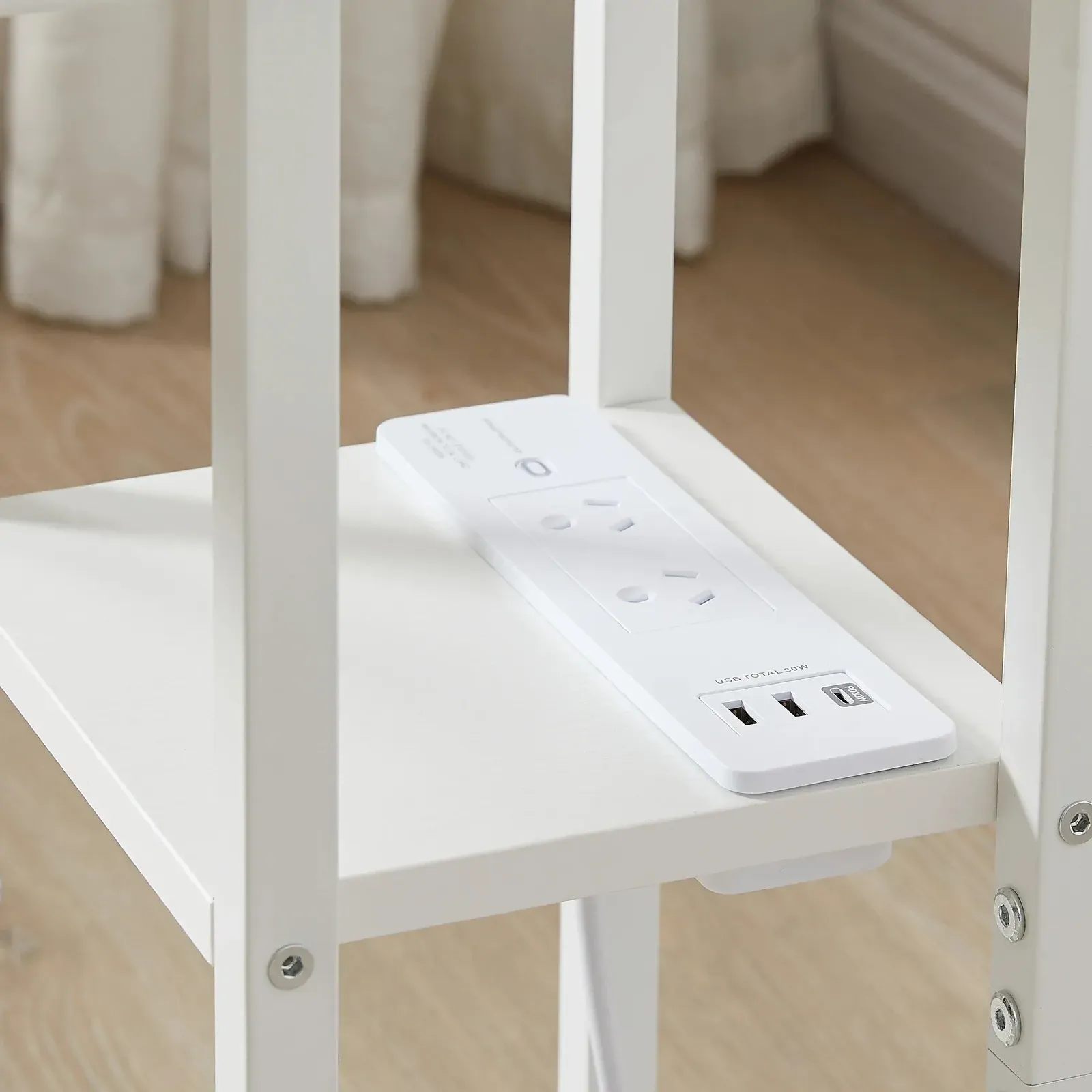 Bedside Table with Power - Chic Look, White Price