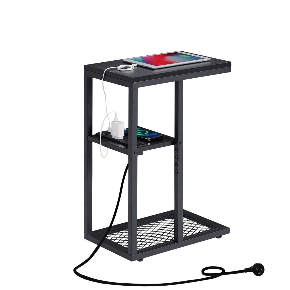 E-Shaped Sofa Side Table with Power Board, Black Price