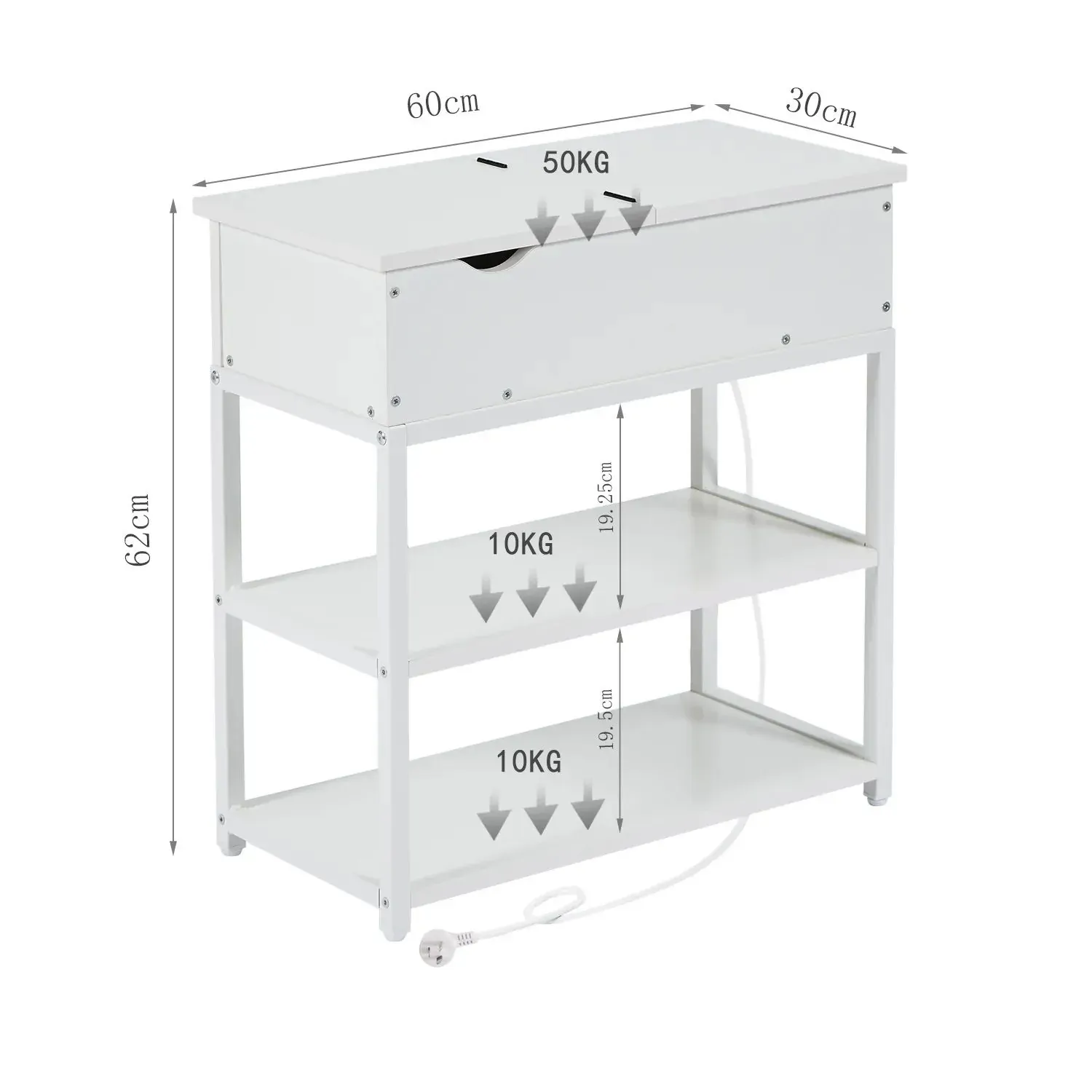 Multi-Tier Bedside Table with Powerboard, White Price