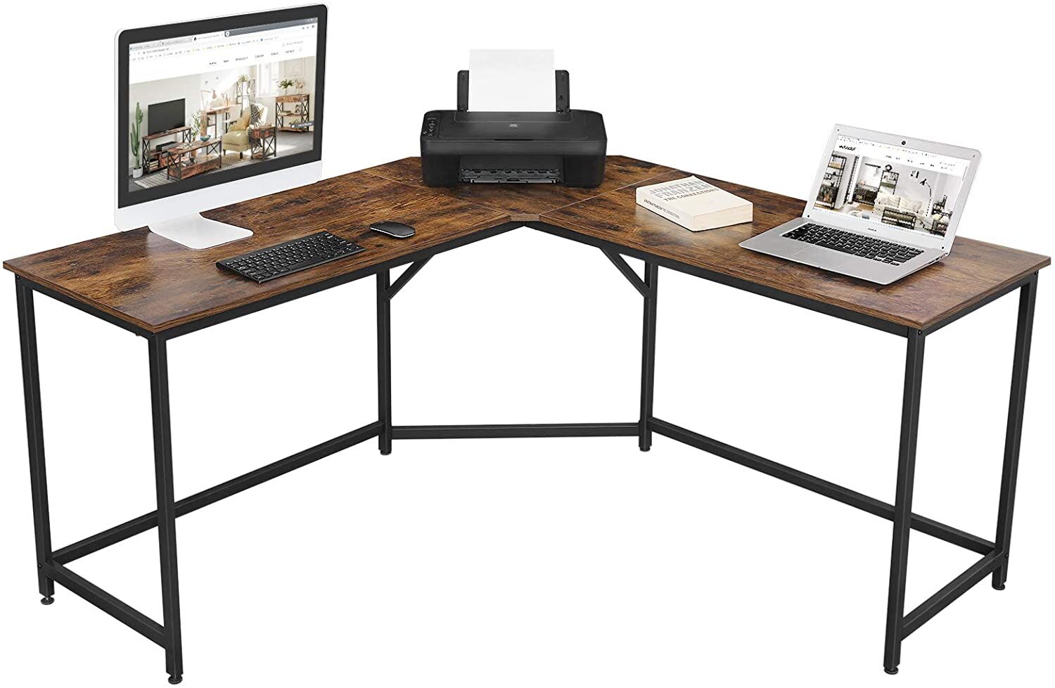 L-Shaped Computer Desk, Rustic Brown and Black Price