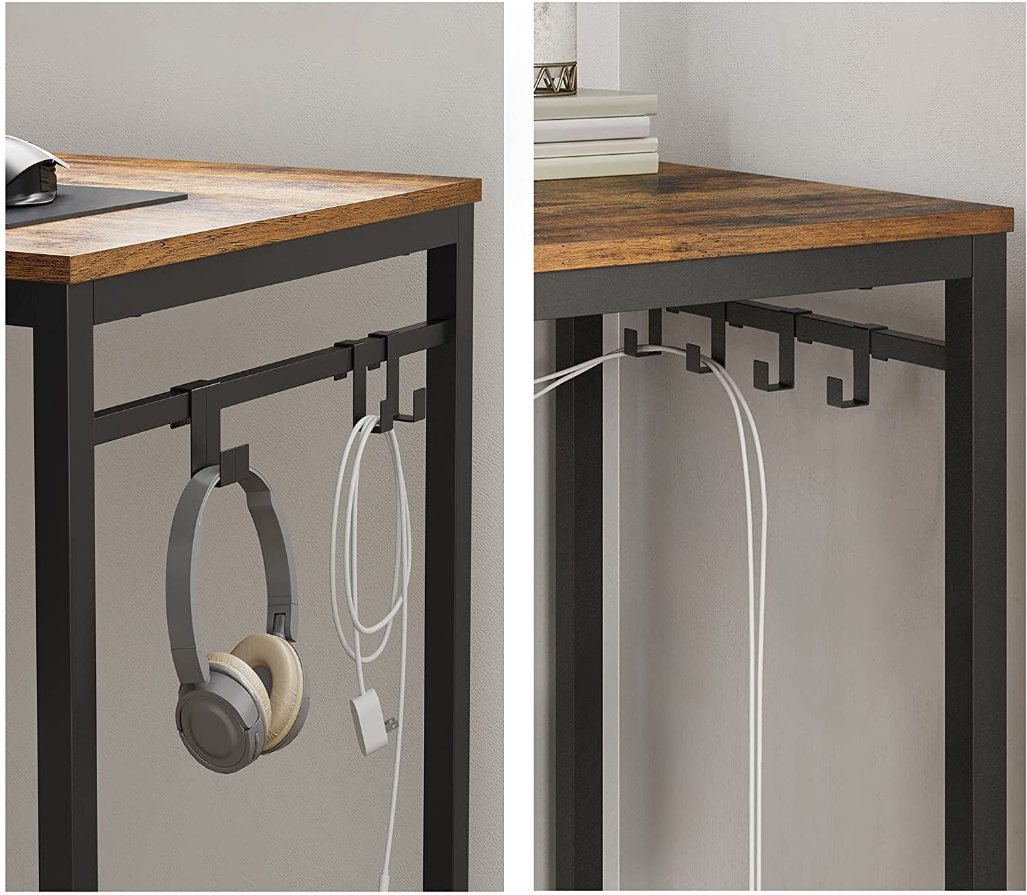 Home Office Desk with 8 Hooks 140 x 60 x 75 cm Rustic Brown and Black Price