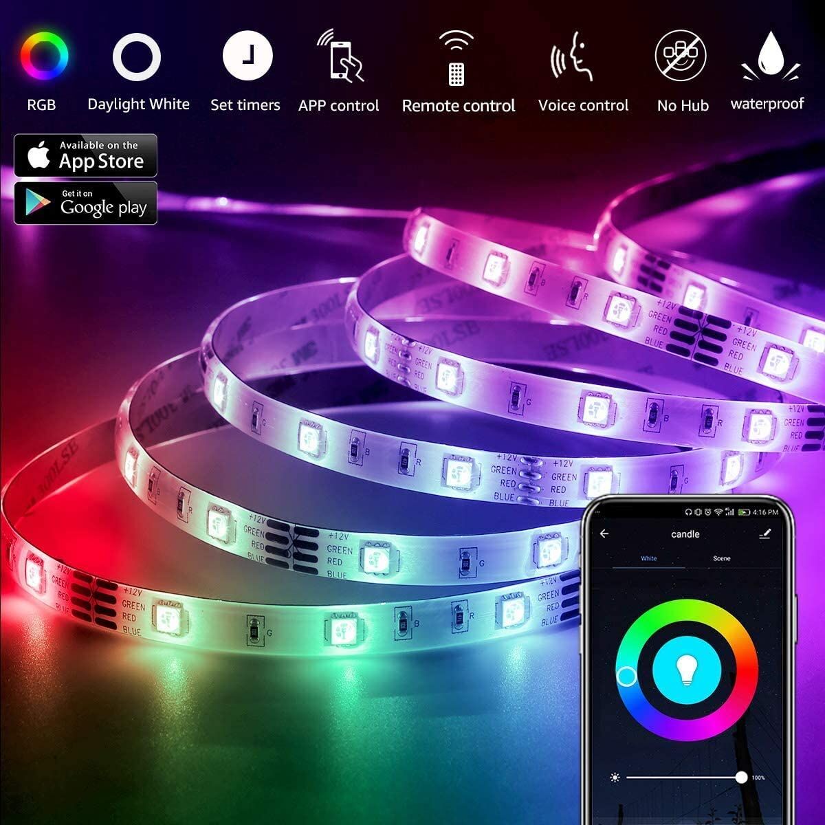 12M LED Strip Lights Rope Light for Bedroom and Home (5050 Lights Strip App with Remote Control) Price