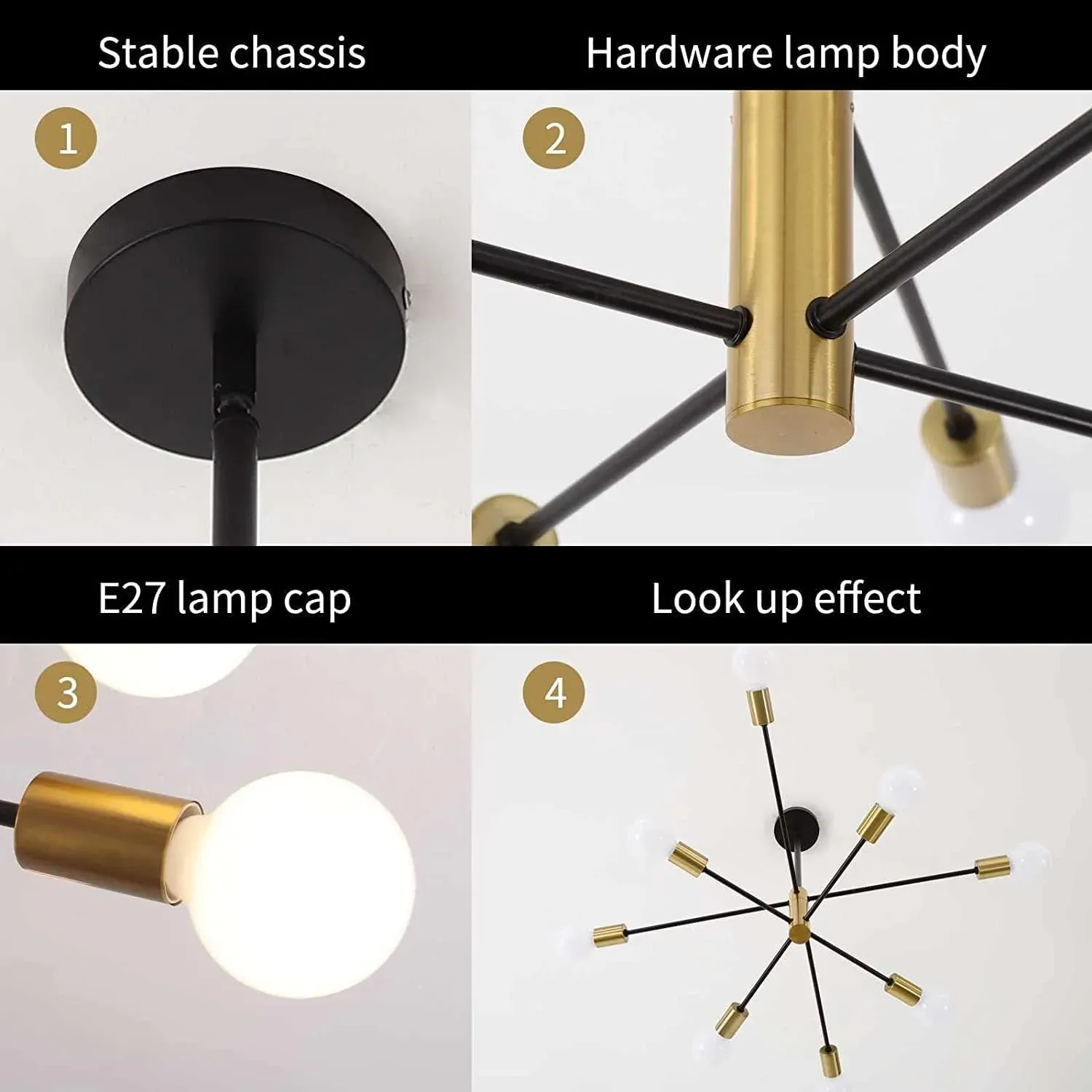 Sputnik Chandelier Modern Industrial, 8-Light , Black & Gold Price