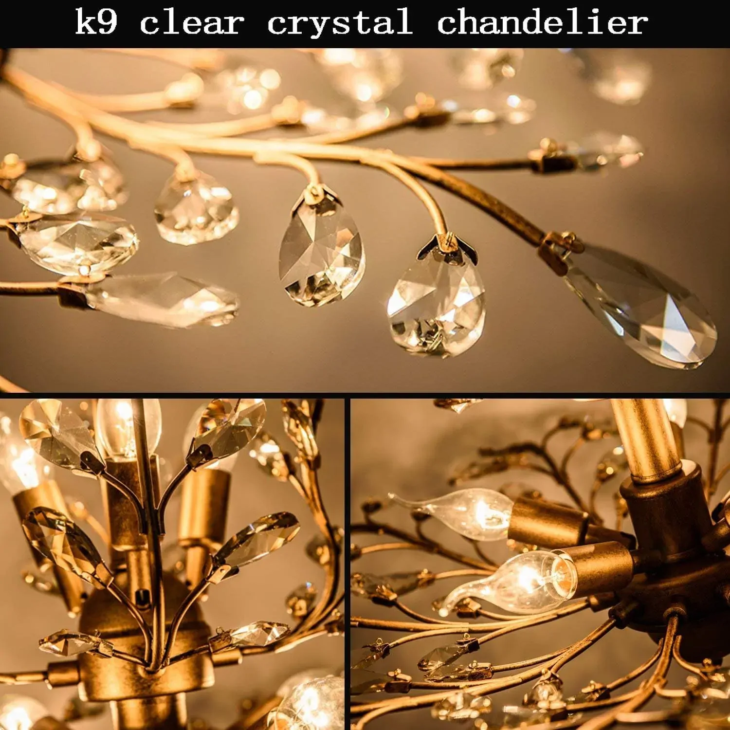 Crystal Chandelier Vintage, 3 Lights, Gold Price