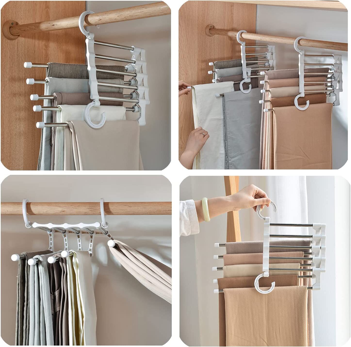 2 Pack Stainless Steel Adjustable 5 in 1 Pants Hangers Non-Slip Space Saving for Home Storage Price