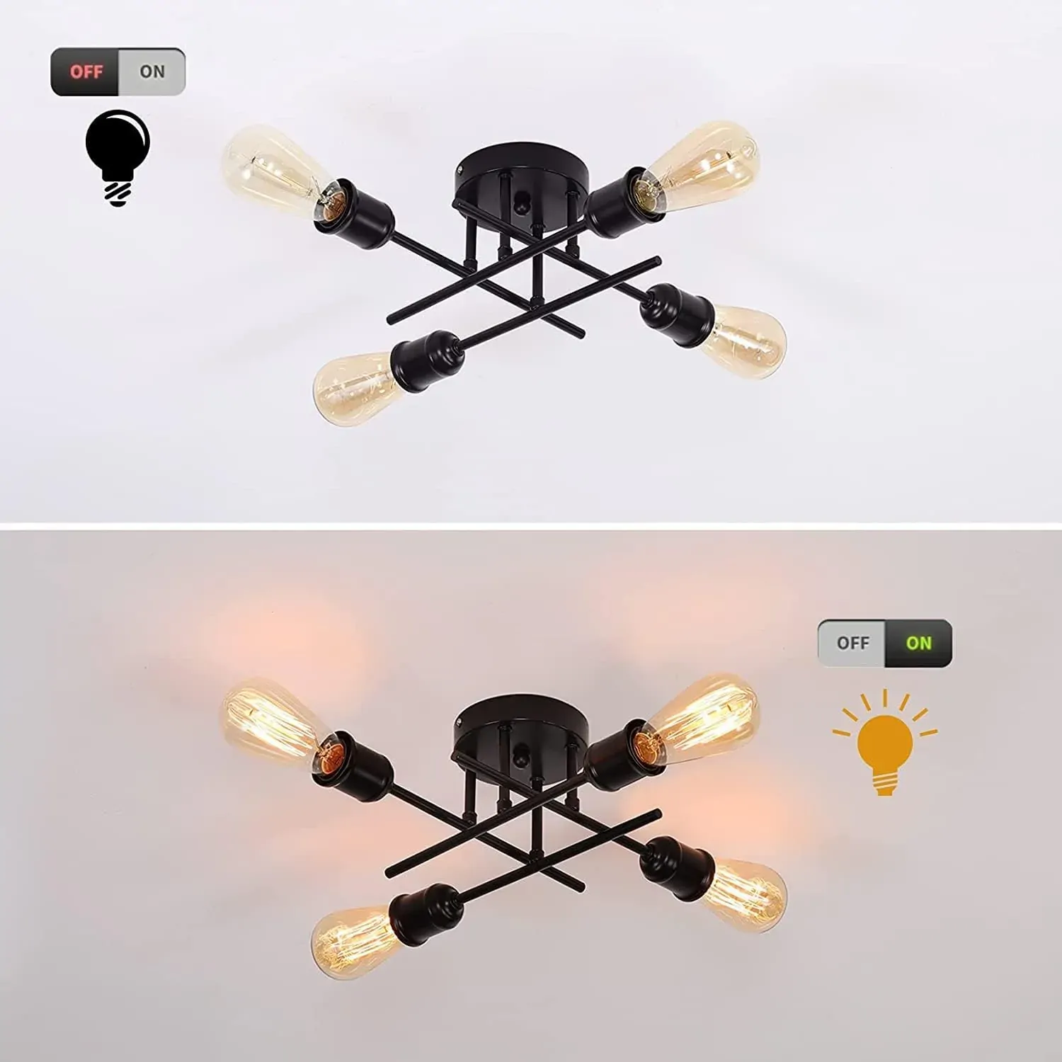 Industrial Semi Flush Mount Chandelier, Black Price
