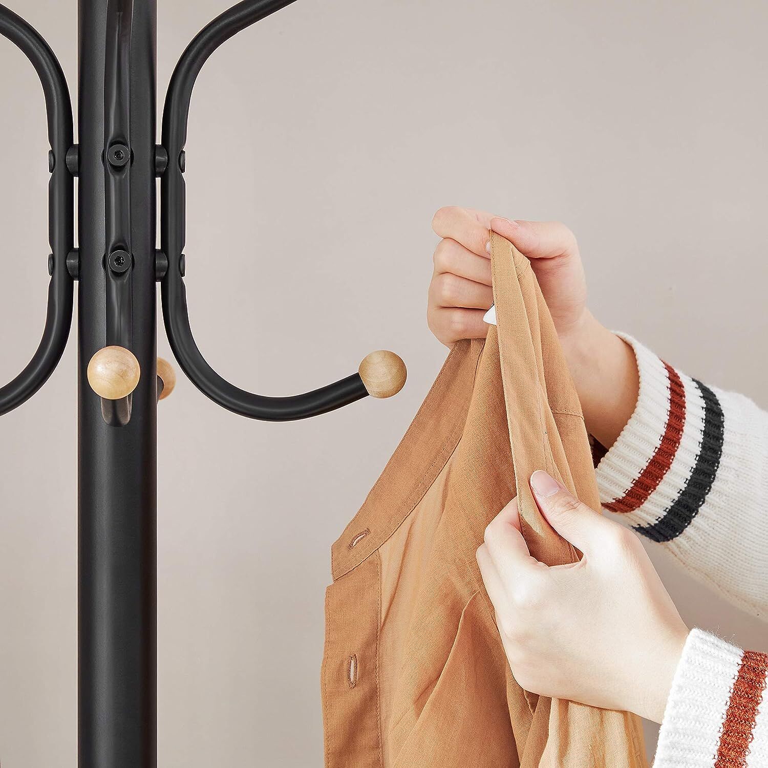 Metal Coat Rack Stand Hat Hanger, Black, 182cm Price