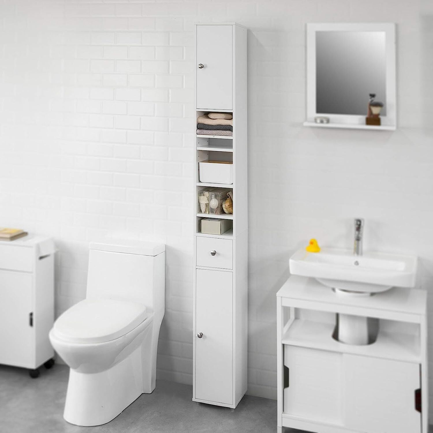 White Tall Bathroom Cabinet High Storage Price