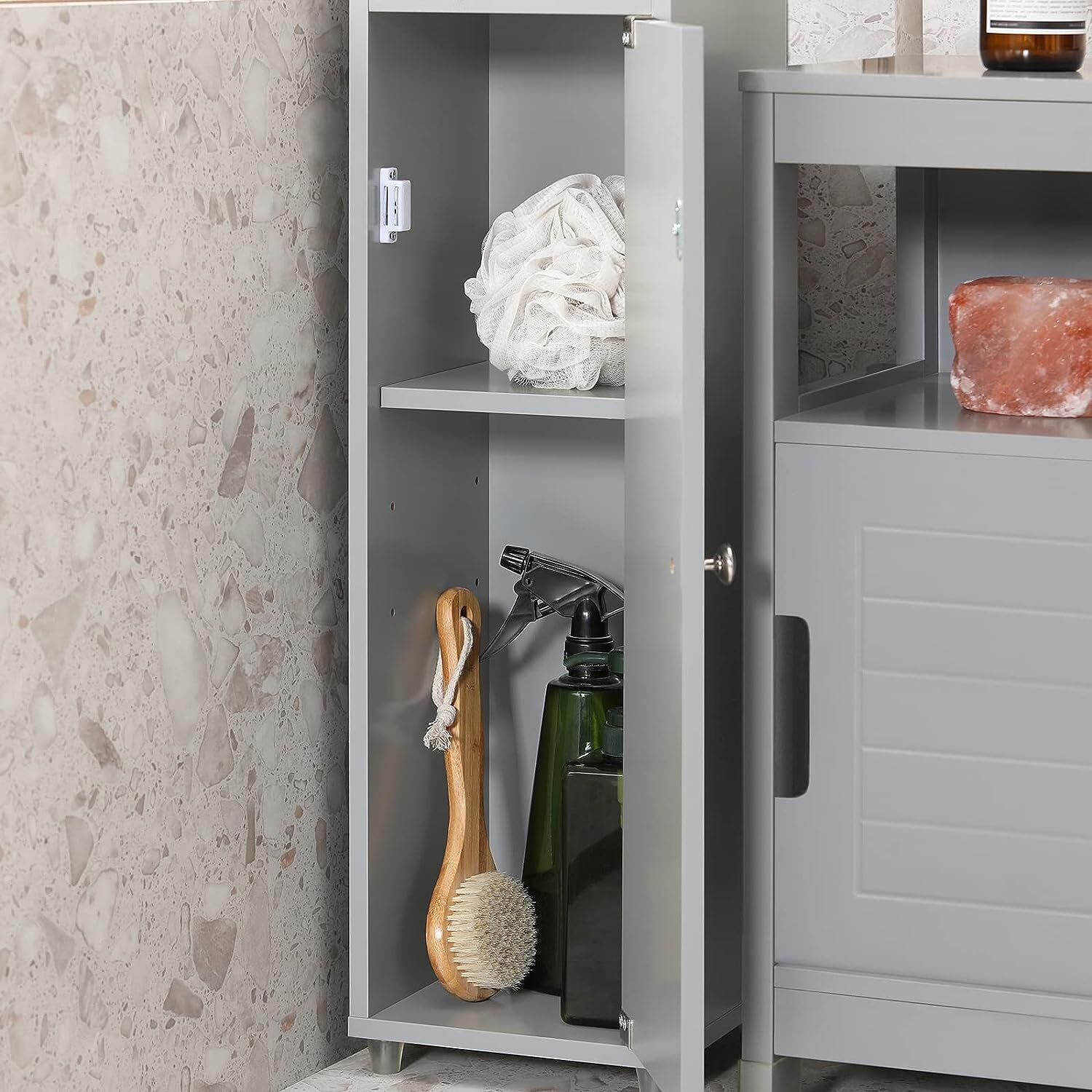 Tall Bathroom Storage Cupboard Shelves, Grey Price