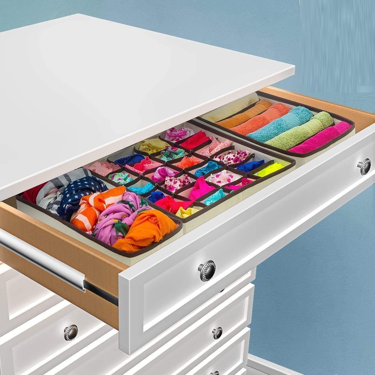 4 Pack Foldable Drawer Dividers Storage Boxes (Black) Price