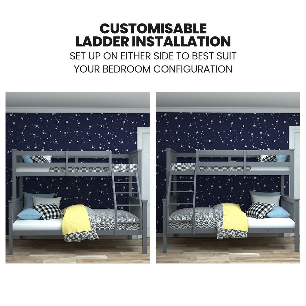 KINGSTON 2in1 Single on Double Bunk Bed Kids Solid Wood Timber Loft Furniture Slats, Grey Price